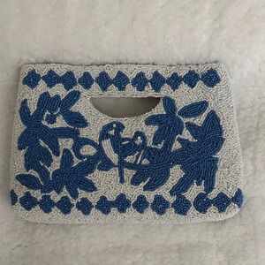 *CLEARANCE* Sincerely Jules Blue and Cream Beaded Clutch